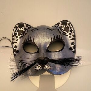 Silver black panther cat mask halloweeen Mardi Gras mask
